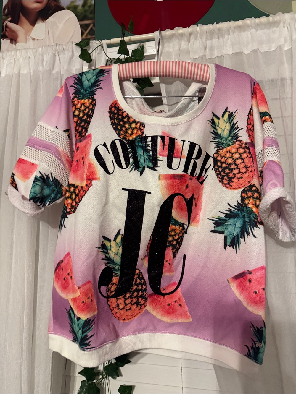 Juicy Couture Pink & White Pineapple and Watermelon Graphic Tee